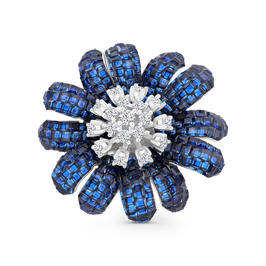Sterling Silver 925 brooch Rhodium Plated Embedded With Sapphire Corundum
