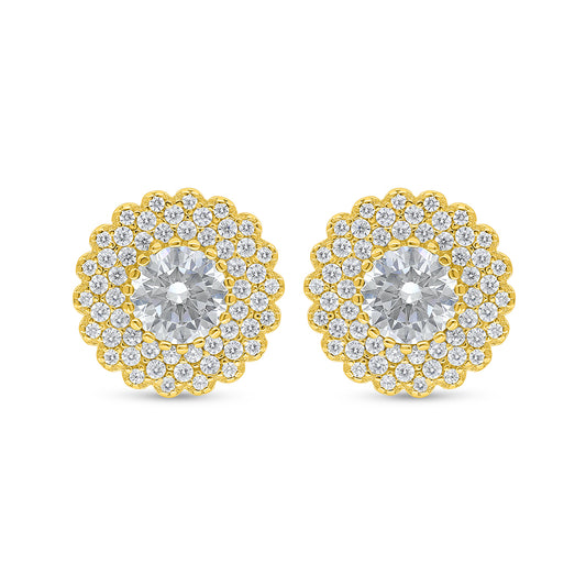 Sterling Silver 925 Earring Golden Plated Embedded With Yellow Diamond And White Zircon