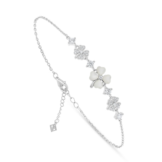Sterling Silver 925 Bracelet Rhodium Plated Embedded With White Shell And White Zircon