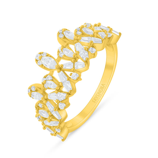 Sterling Silver 925 Ring Golden Plated Embedded With White Zircon