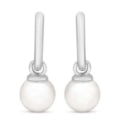 Sterling Silver 925 Earring Rhodium Plated Embedded With Natural White Pearl