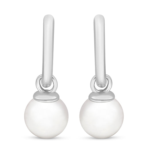 Sterling Silver 925 Earring Rhodium Plated Embedded With Natural White Pearl