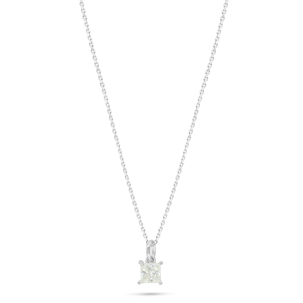 Sterling Silver 925 Necklace Rhodium Plated Embedded With White Zircon