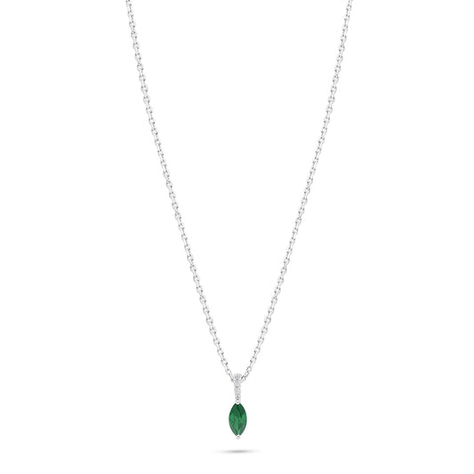 Sterling Silver 925 Necklace Rhodium Plated Embedded With Emerald Zircon And White Zircon