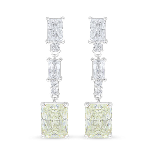 Sterling Silver 925 Earring Rhodium Plated Embedded With Yellow Diamond And White Zircon
