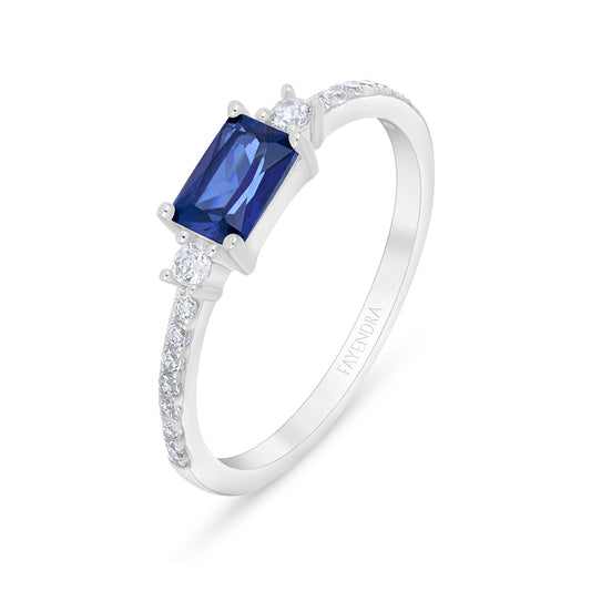 خاتم من الفضة الخالصة عيار 925 مطلي روديوم مرصع زفير كروندوم و فص ابيض