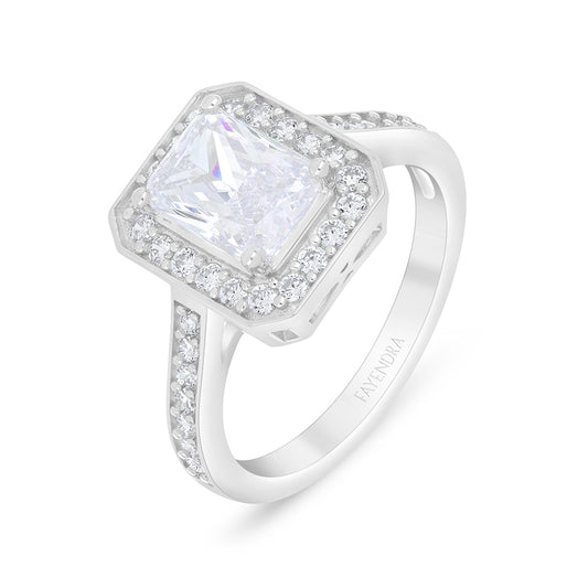 Sterling Silver 925 Ring Rhodium Plated Embedded With White Zircon