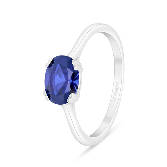 Sterling Silver 925 Ring Rhodium Plated Embedded With Sapphire Corundum