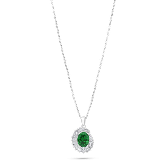 Sterling Silver 925 Necklace Rhodium Plated Embedded With Emerald Zircon And White Zircon