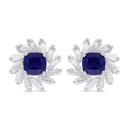 Sterling Silver 925 Earring Rhodium Plated Embedded With Sapphire Corundum And White Zircon