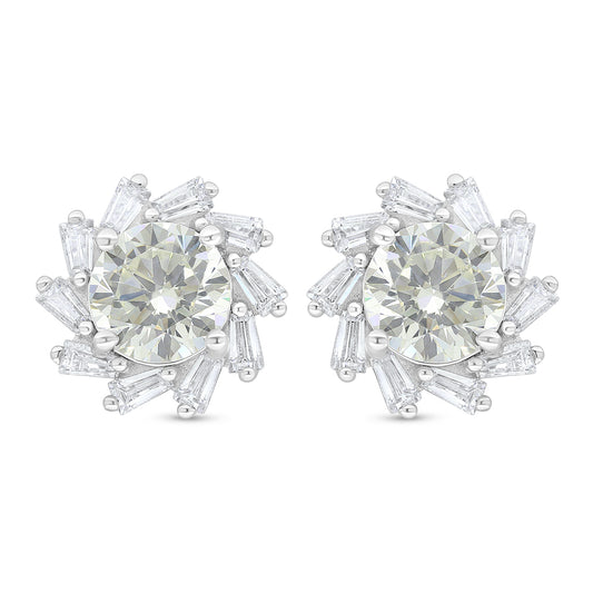 Sterling Silver 925 Earring Rhodium Plated Embedded With Diamond Zircon And White Zircon
