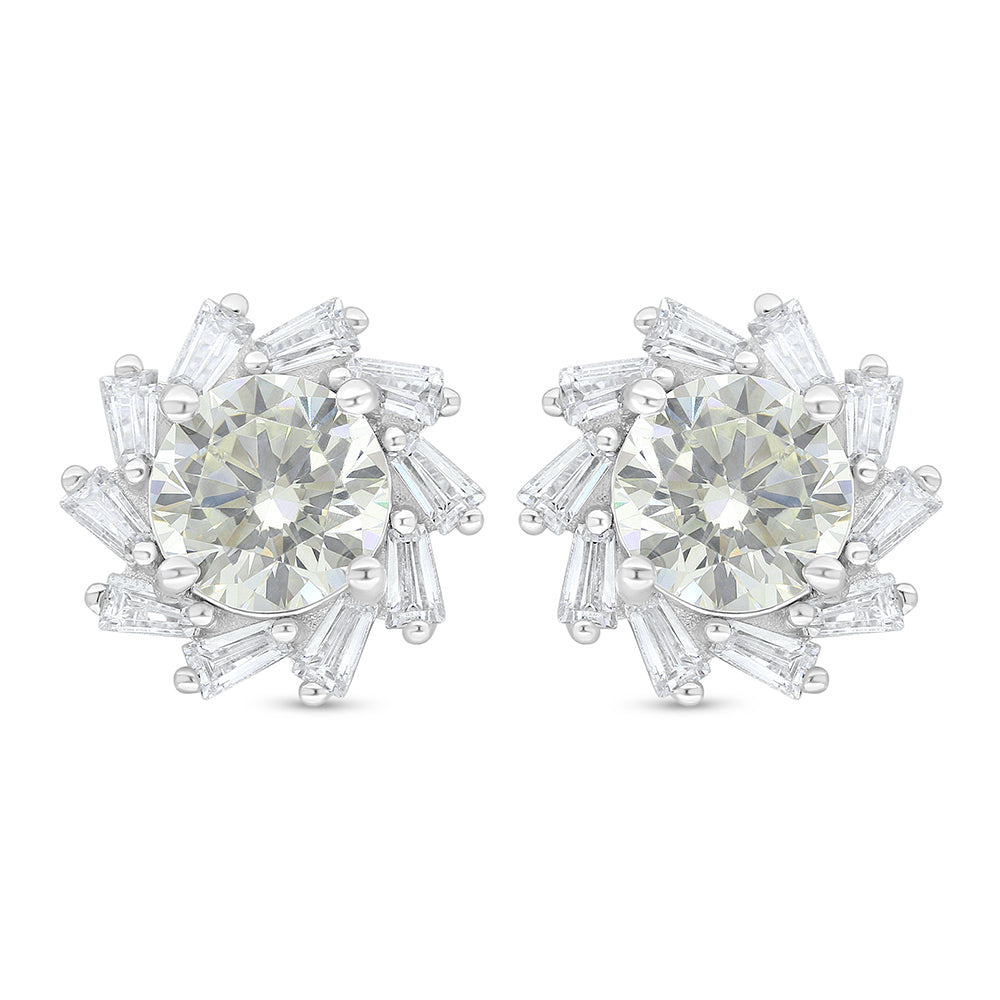 Sterling Silver 925 Earring Rhodium Plated Embedded With Diamond Zircon And White Zircon