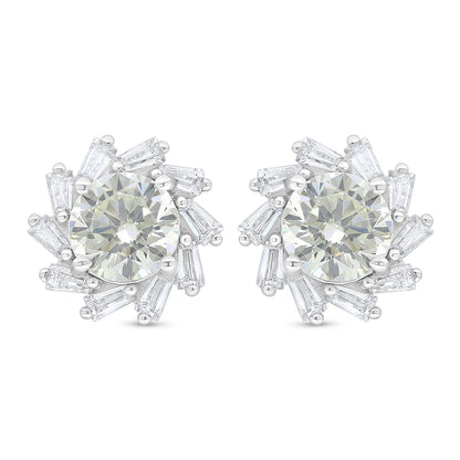 Sterling Silver 925 Earring Rhodium Plated Embedded With Diamond Zircon And White Zircon
