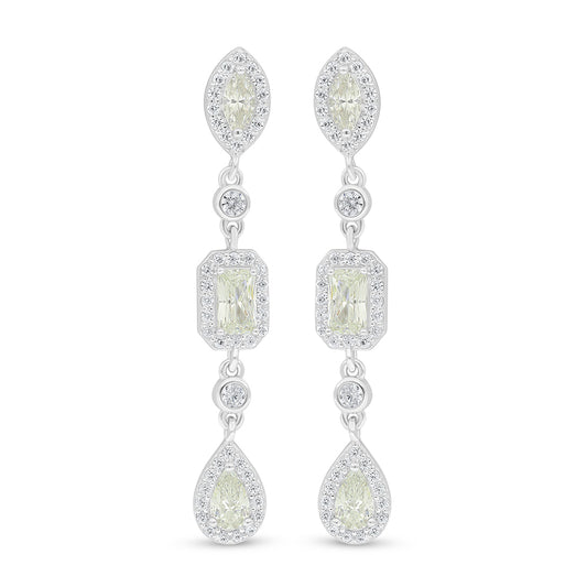 Sterling Silver 925 Earring Rhodium Plated Embedded With Yellow Diamond And White Zircon