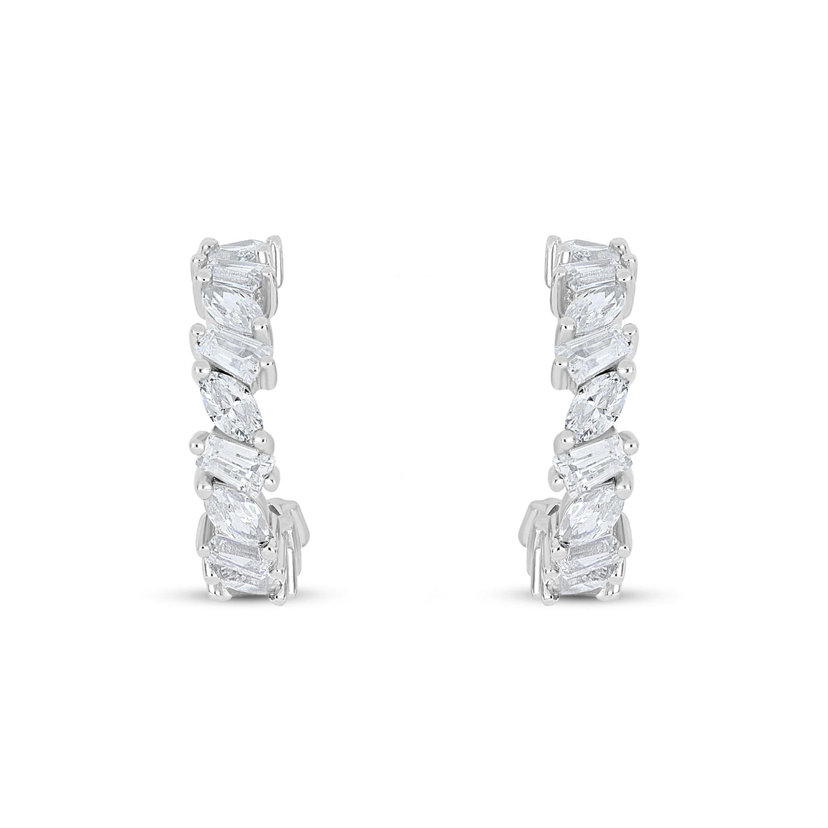 Sterling Silver 925 Earring Rhodium Plated Embedded With White Zircon