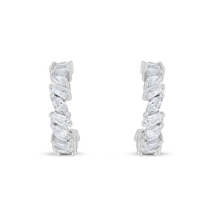 Sterling Silver 925 Earring Rhodium Plated Embedded With White Zircon