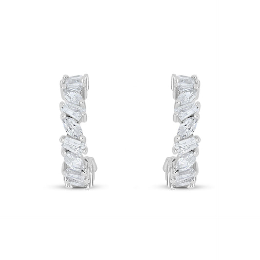 Sterling Silver 925 Earring Rhodium Plated Embedded With White Zircon