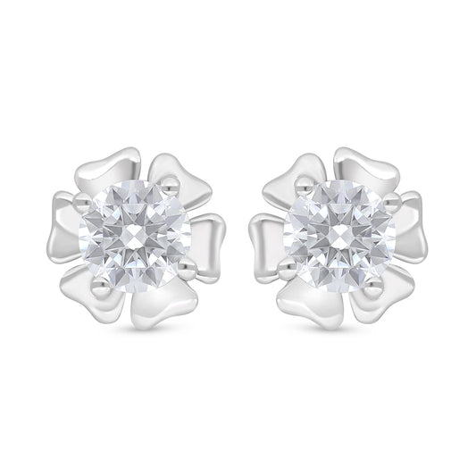 Sterling Silver 925 Earring Rhodium Plated Embedded With White Zircon