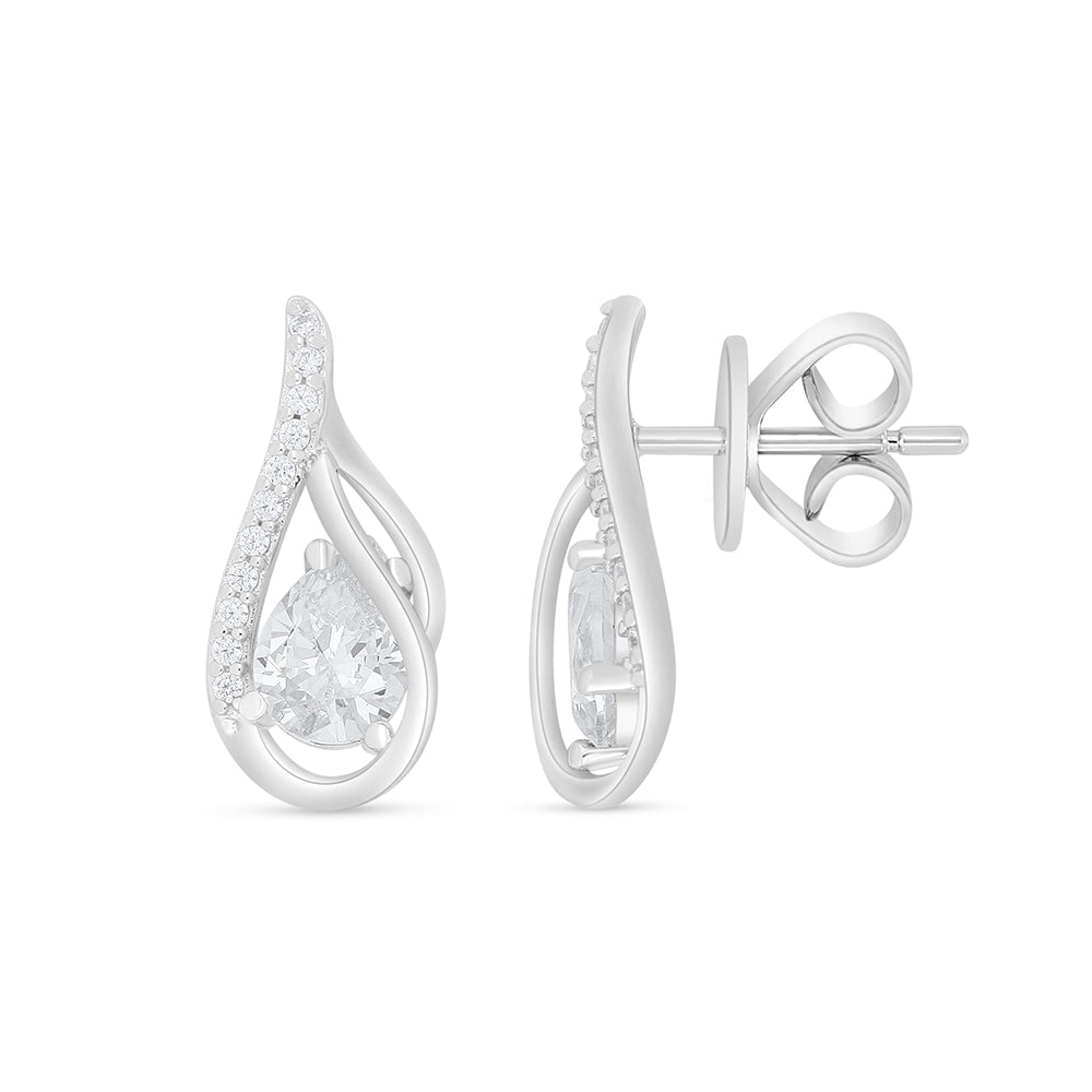 Sterling Silver 925 Earring Rhodium Plated Embedded With White Zircon