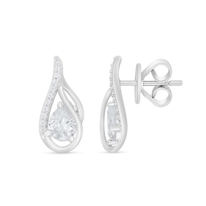 Sterling Silver 925 Earring Rhodium Plated Embedded With White Zircon