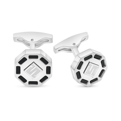 Stainless Steel Cufflink 316L Embedded With Black Agate Shiny Steel