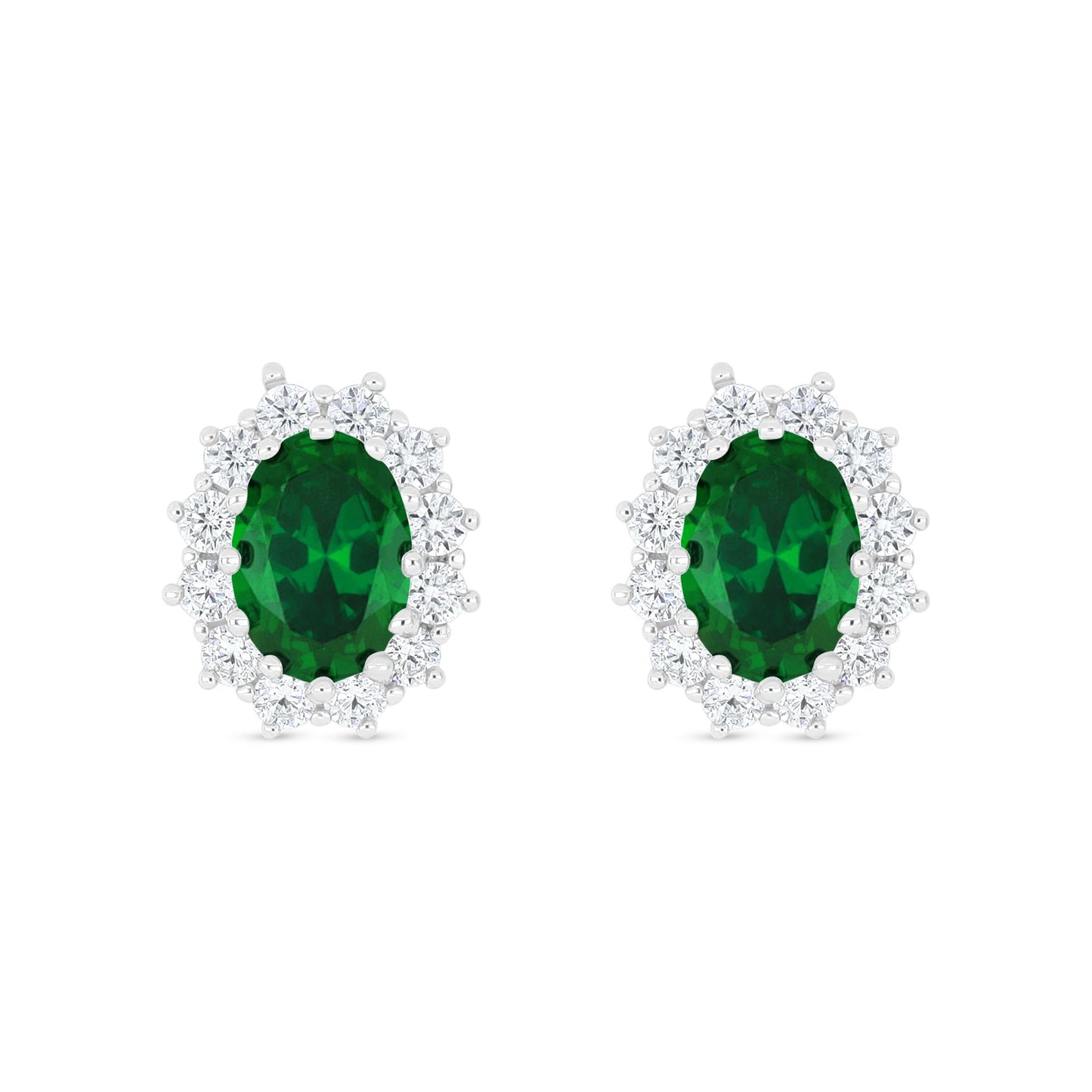 Sterling Silver 925 Earring Rhodium Plated Embedded With Emerald Zircon And White Zircon