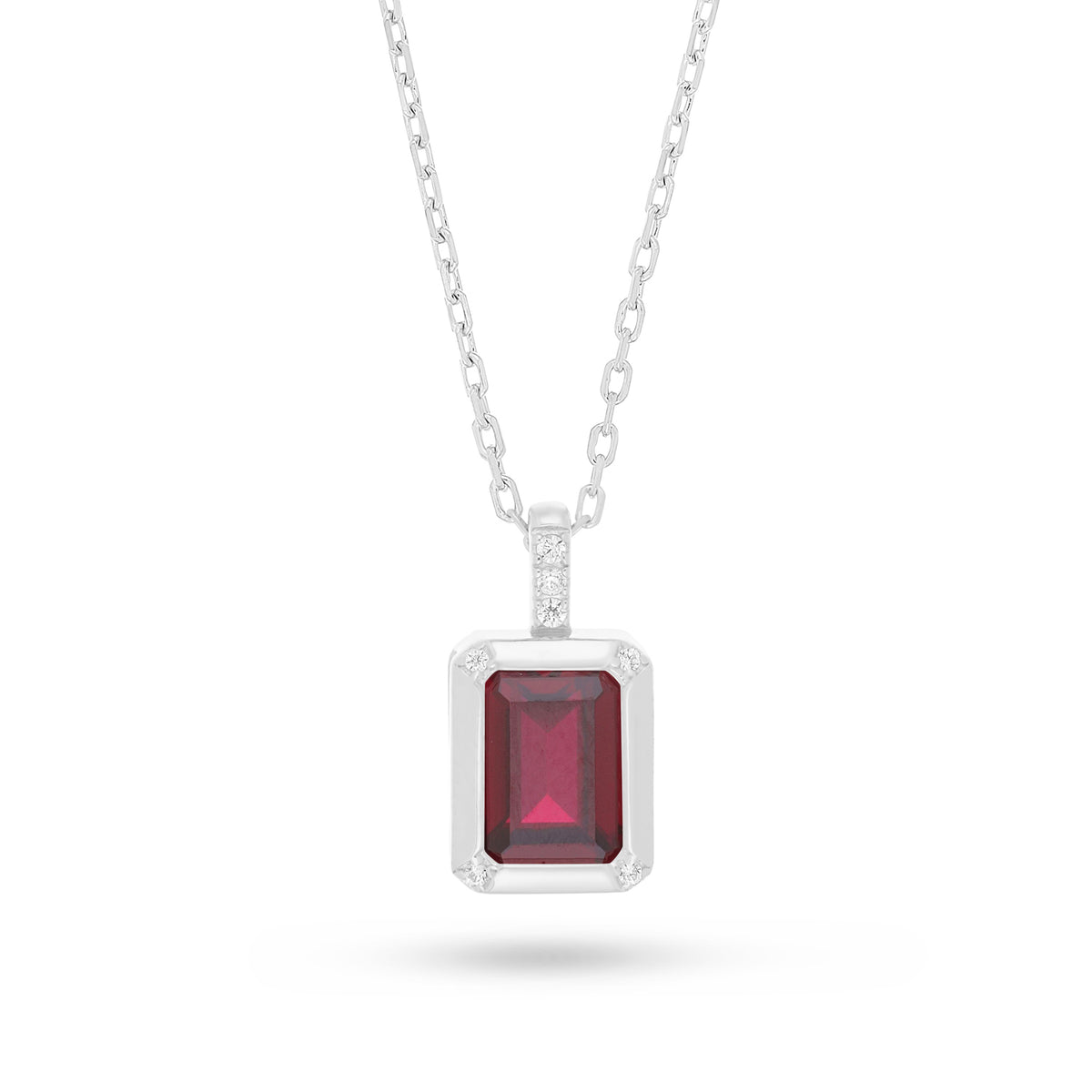 Sterling Silver 925 Necklace Rhodium Plated Embedded With Ruby Corundum And White Zircon