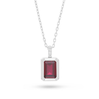 Sterling Silver 925 Necklace Rhodium Plated Embedded With Ruby Corundum And White Zircon