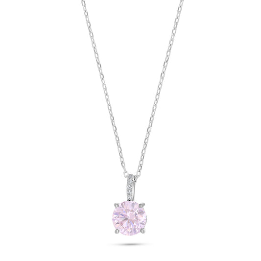 Sterling Silver 925 Necklace Rhodium Plated Embedded With Pink Zircon And White Zircon