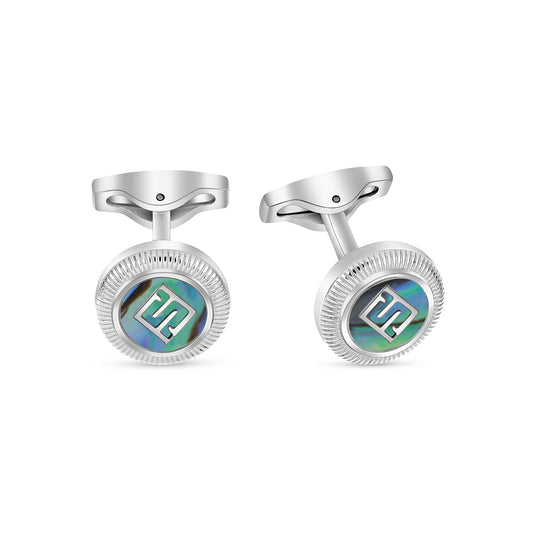 Stainless Steel Cufflink 316L Silver Color Embedded With Blue shell Shiny Steel