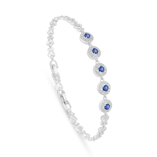 Sterling Silver 925 Bracelet Rhodium Plated Embedded With Sapphire Corundum And White Zircon