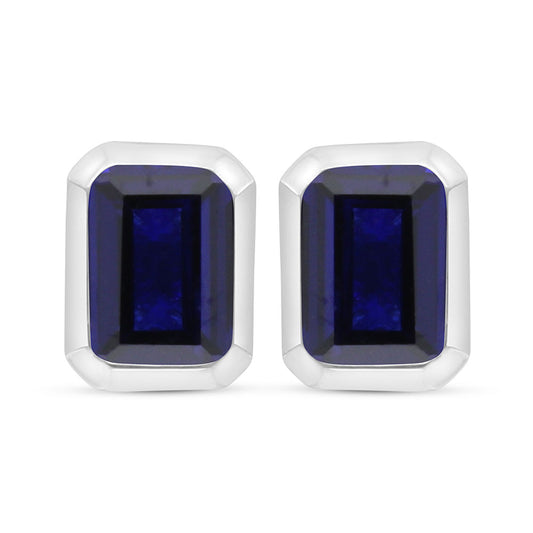 Sterling Silver 925 Earring Rhodium Plated Embedded With Sapphire Corundum