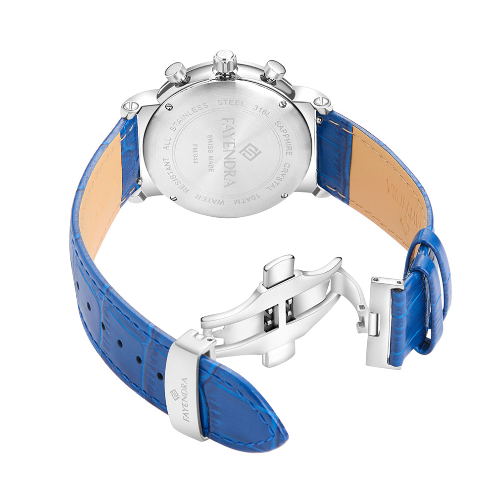 Stainless Steel 316L Watch Silver Color Blue Leather For Men - BLUE MOP DIAL