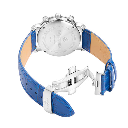 Stainless Steel 316L Watch Silver Color Blue Leather For Men - BLUE MOP DIAL