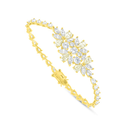 Sterling Silver 925 SET Golden Plated Embedded With Yellow Diamond And White Zircon