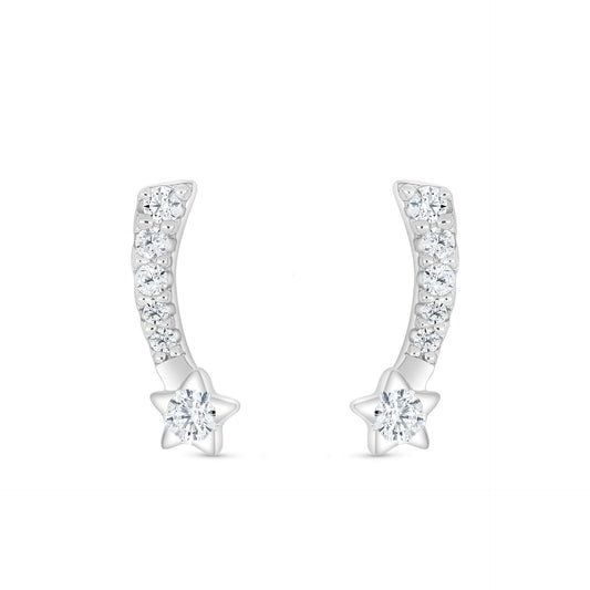 Sterling Silver 925 Earring Rhodium Plated Embedded With White Zircon