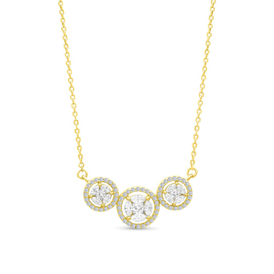 Sterling Silver 925 Necklace Gold Plated Embedded With White CZ