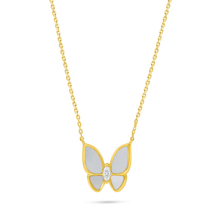 Sterling Silver 925 Necklace Golden Plated Embedded With White Shell And White Zircon