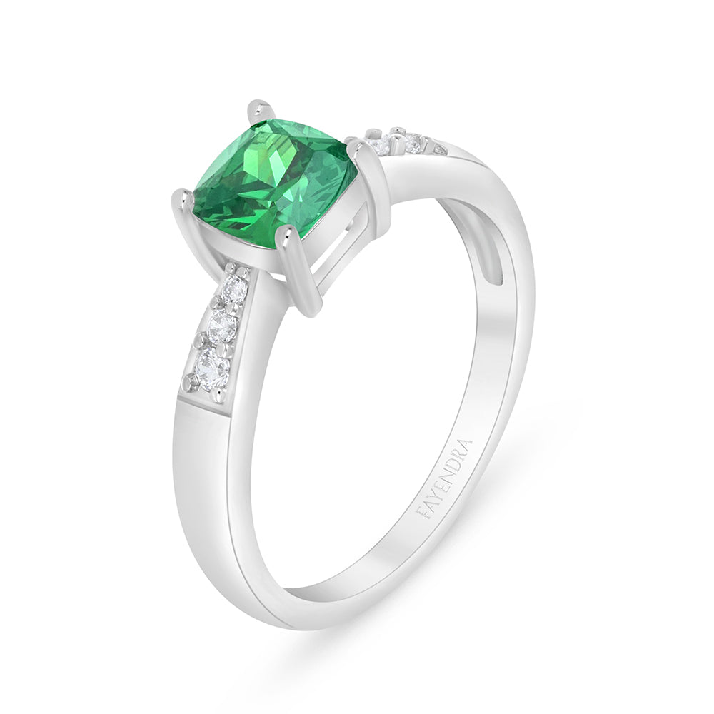 Sterling Silver 925 Ring Rhodium Plated Embedded With Emerald Zircon And White Zircon