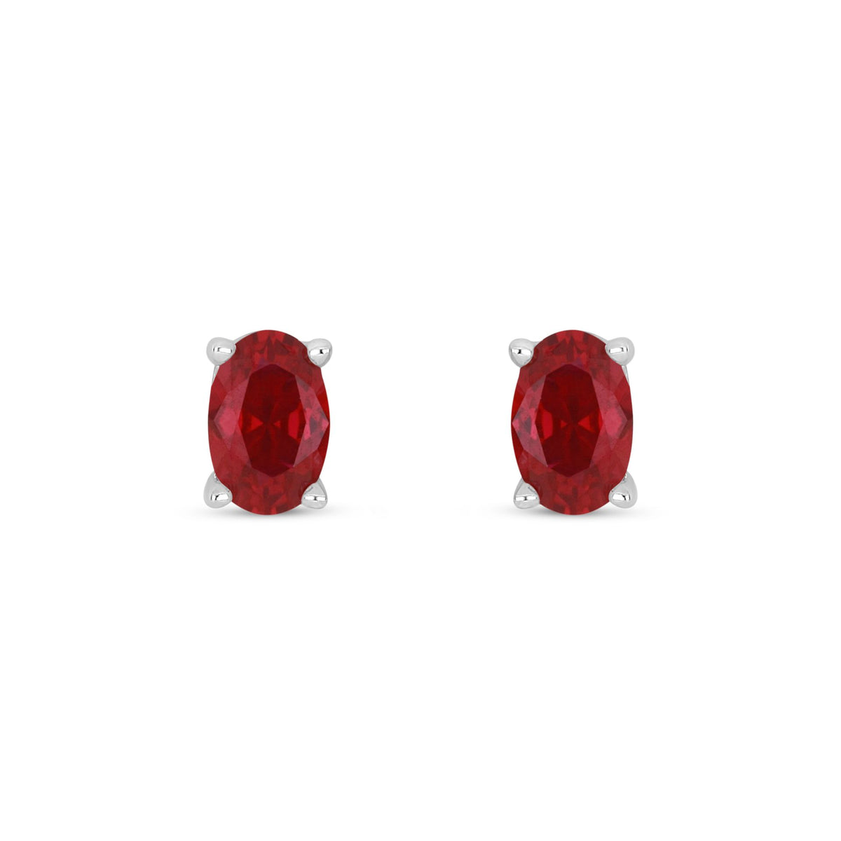 Sterling Silver 925 Earring Rhodium Plated Embedded With Ruby Corundum And White Zircon