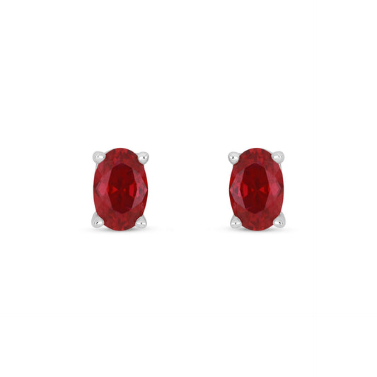 Sterling Silver 925 Earring Rhodium Plated Embedded With Ruby Corundum And White Zircon