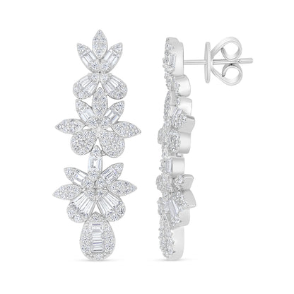 Sterling Silver 925 Earring Rhodium Plated Embedded With White Zircon