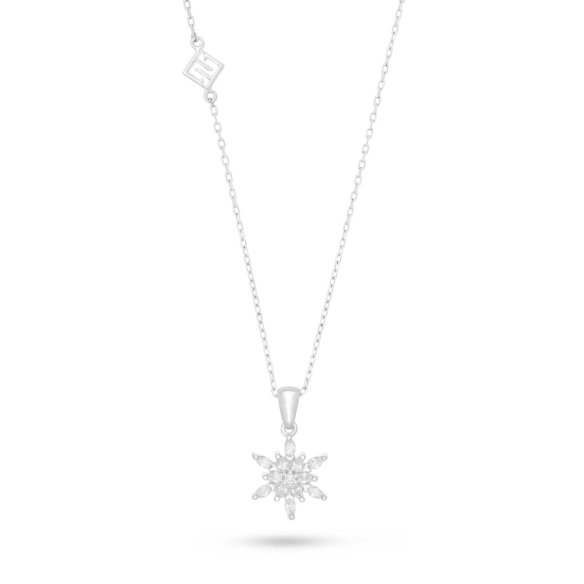Sterling Silver 925 Necklace Rhodium Plated Embedded With White Zircon