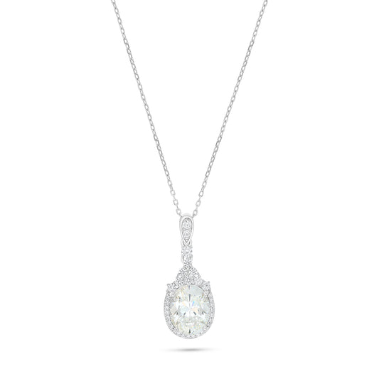 Sterling Silver 925 Necklace Rhodium Plated Embedded With Diamond Zircon And White Zircon