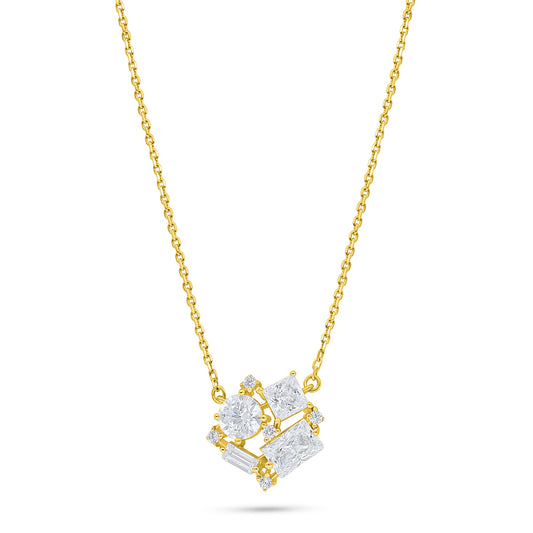 Sterling Silver 925 Necklace Golden Plated Embedded With White Zircon