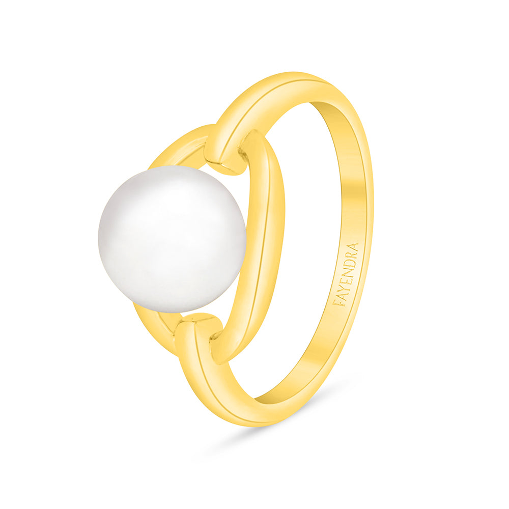 خاتم من الفضة الخالصة عيار 925 مطلي ذهبي مرصع لولو ابيض طبيعي