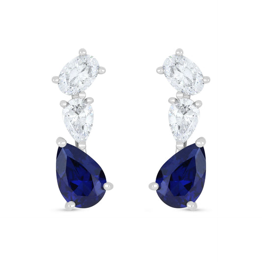 Sterling Silver 925 Earring Rhodium Plated Embedded With Sapphire Corundum And White Zircon