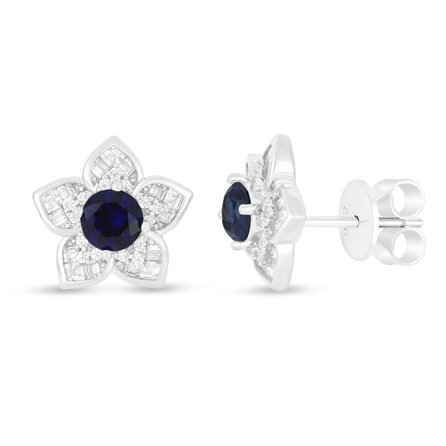 Sterling Silver 925 Earring Rhodium Plated Embedded With Sapphire Corundum And White Zircon