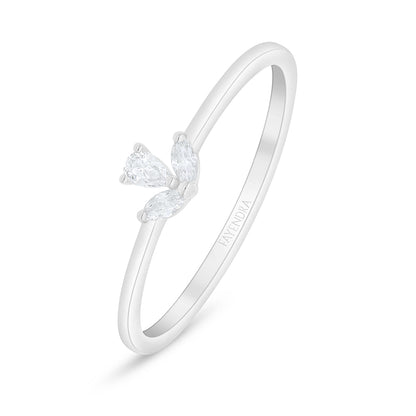 Sterling Silver 925 Ring Rhodium Plated Embedded With White Zircon