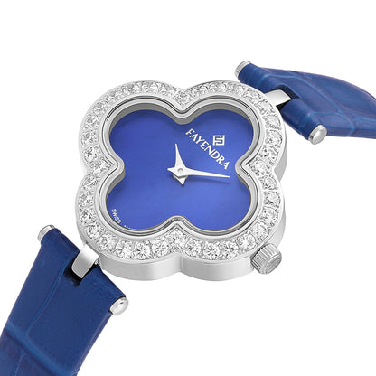 Stainless Steel 316L Watch Silver Color Blue Leather Embedded With White Zircon - BLUE MOP DIAL